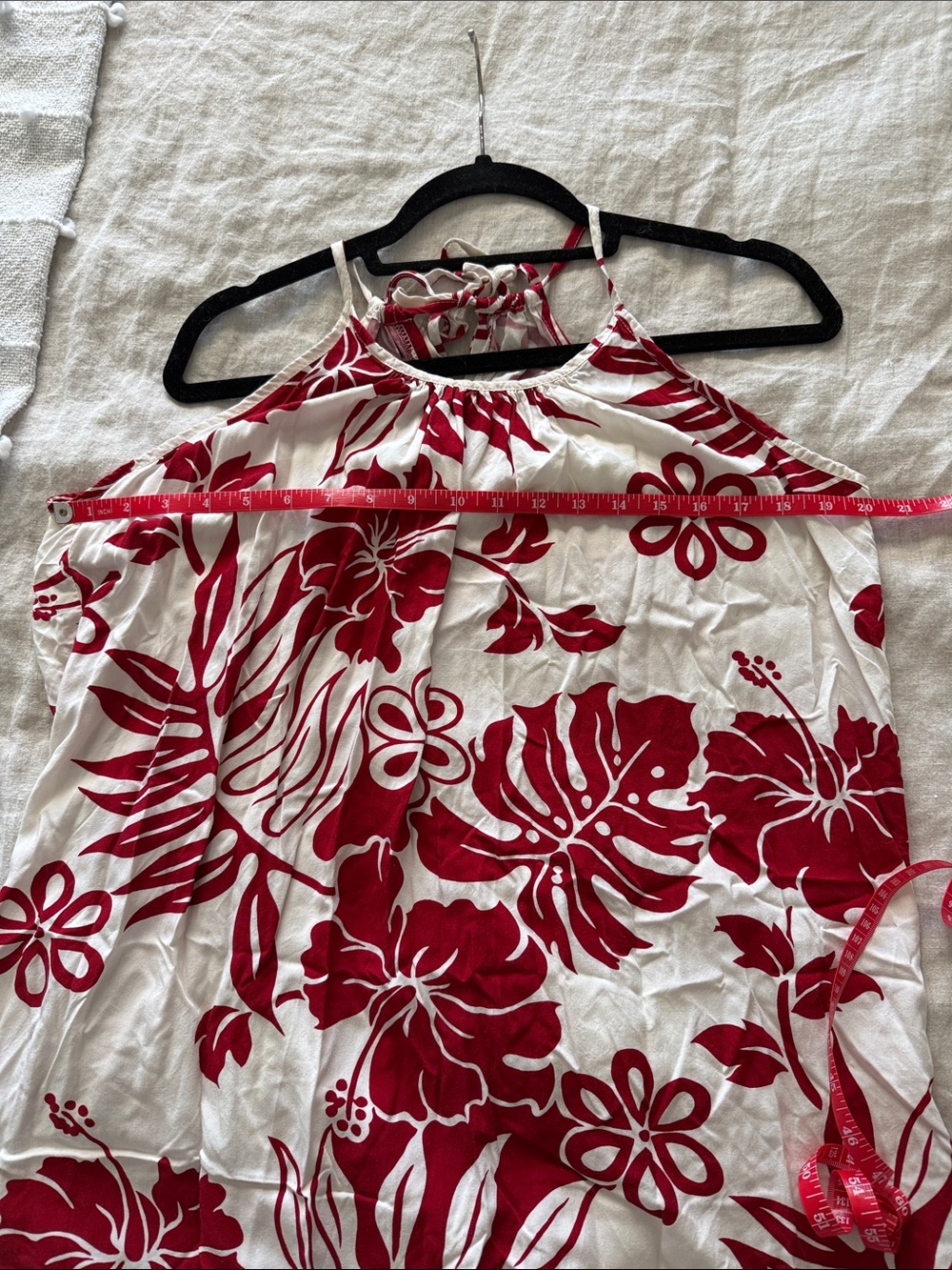 Red & White/Light Cream Floral Midi Dress - Sleeveless Summer Maxi - Picture 5 of 7
